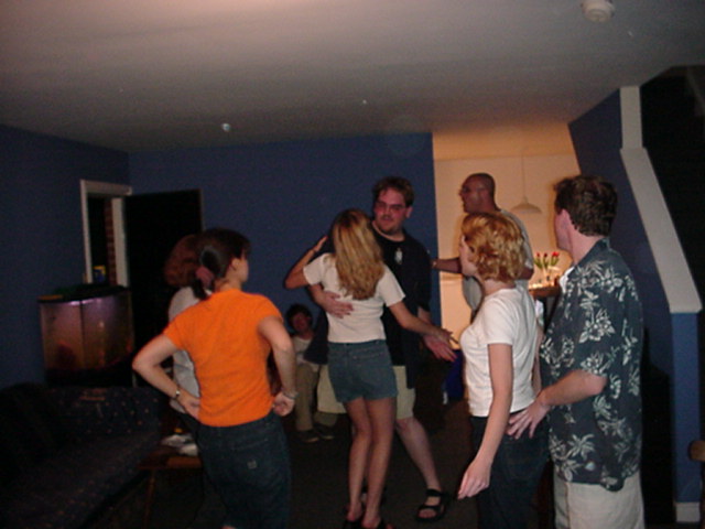 321 Wharncilffe Party #1 - Is Liz reaching for my belt? This was taken moments before my pants fell down around my ankles and I had to run/hobble out of the room.